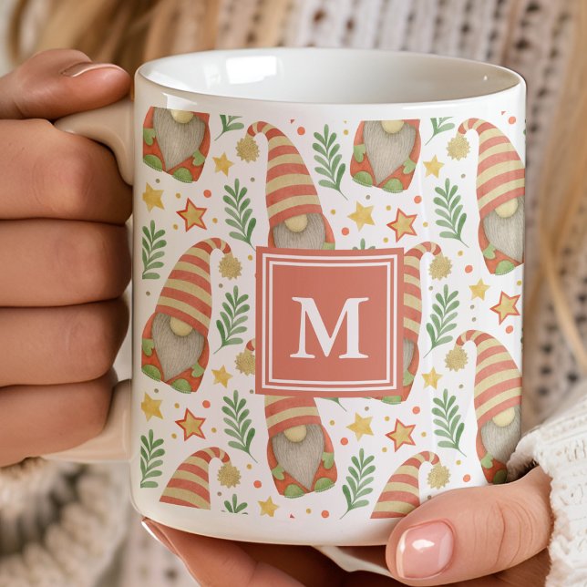 Mug Noël Gnome Scandinave Monogramme Aquarelle (Créateur téléchargé)