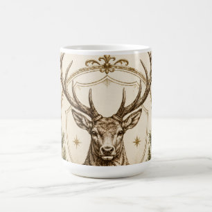 Mug Noël héraldique élégant, cerf blason et houx