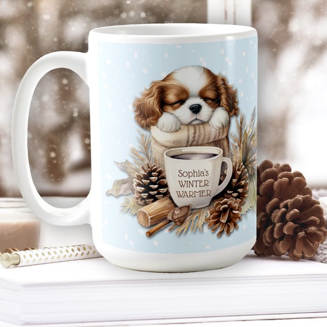 Mug Noël Hiver bleu Cavalier King Charles Large (Christmas Winter Blue Cavalier King Charles Large Coffee Mug)
