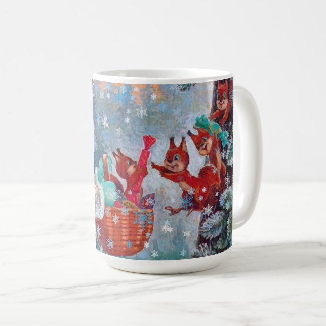 Mug Noël Hiver Neigeux Fille Mignonne avec Écureuils  (Devant droit)