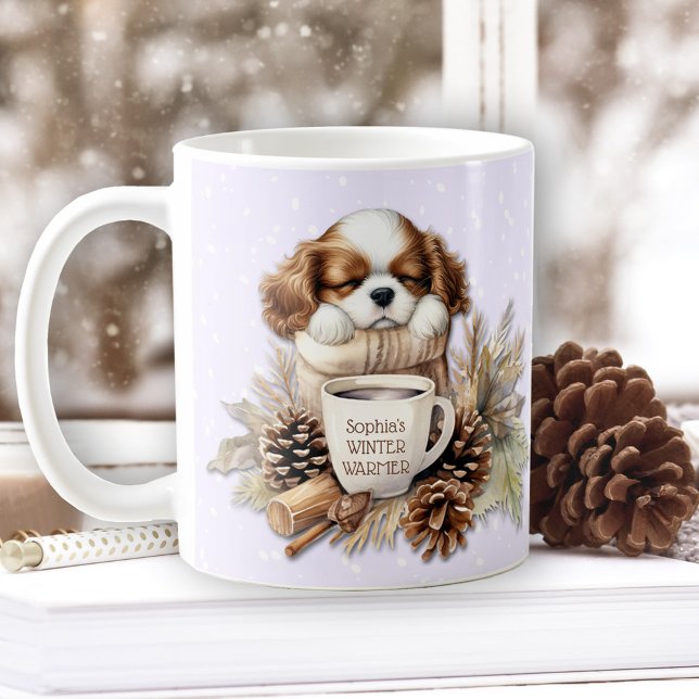 Mug Noël hiver violet Cavalier King Charles Chien (Christmas Winter Purple Cavalier King Charles Dog Coffee Mug)