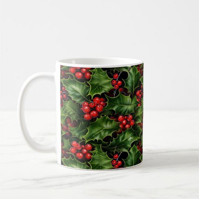 Mug Noël Holly Feuilles Et Red Berries Motif (Gauche)