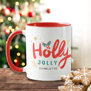 Mug Noël Holly Jolly Fun Winter Nom personnalisé