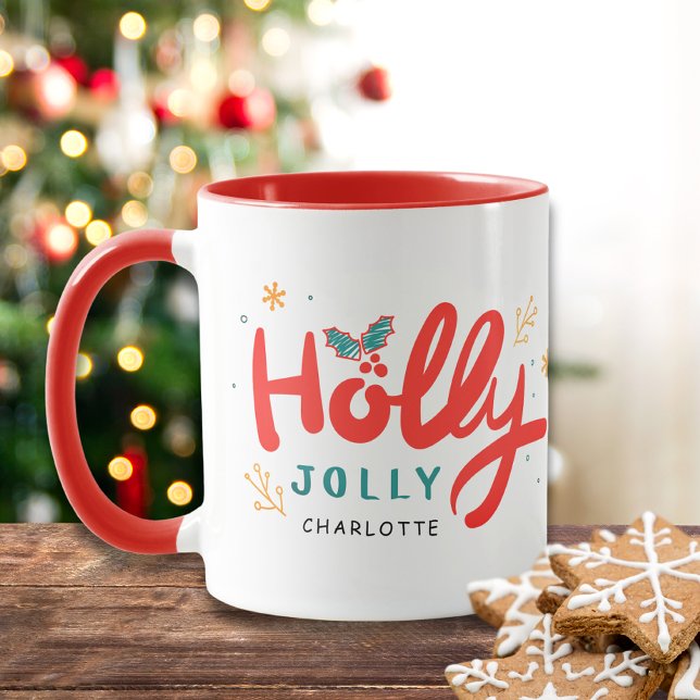 Mug Noël Holly Jolly Fun Winter Nom personnalisé (Créateur téléchargé)