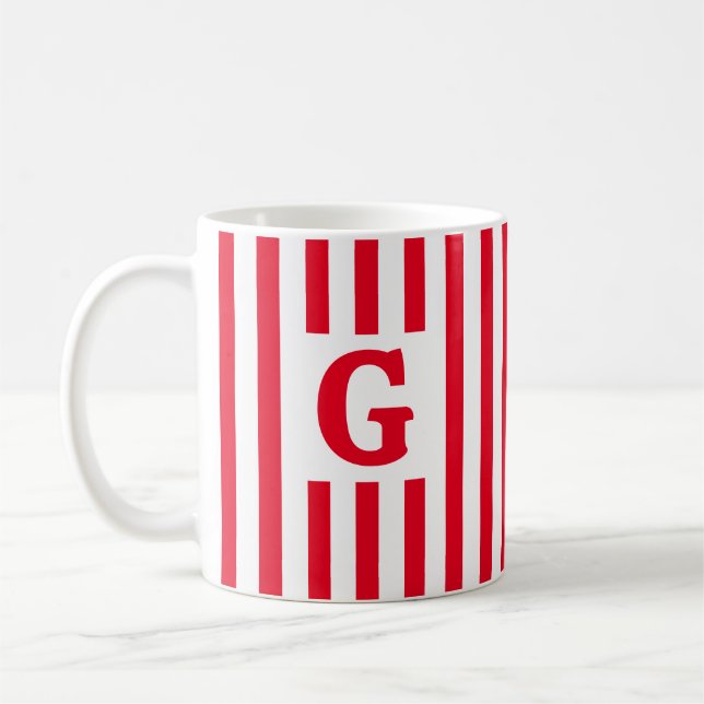 Mug Noel initial simple rayé rouge et blanc (Gauche)