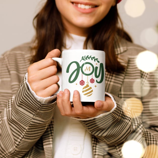 Mug Noël Joie Ornament Monogramme (Créateur téléchargé)