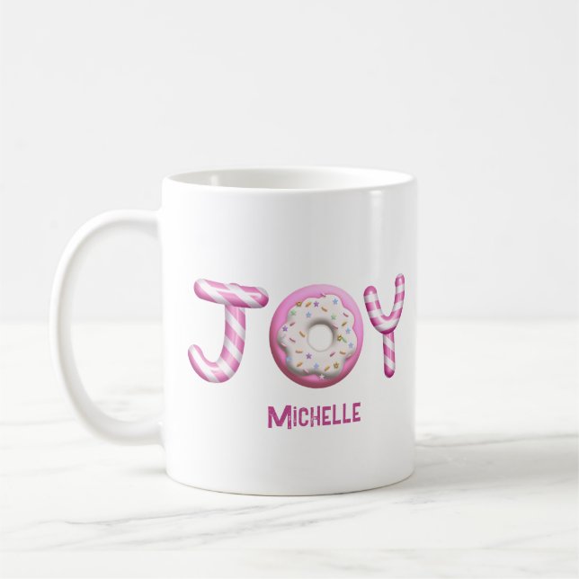 Mug Noël Joie | Sucre de canne rose personnalisé (Gauche)