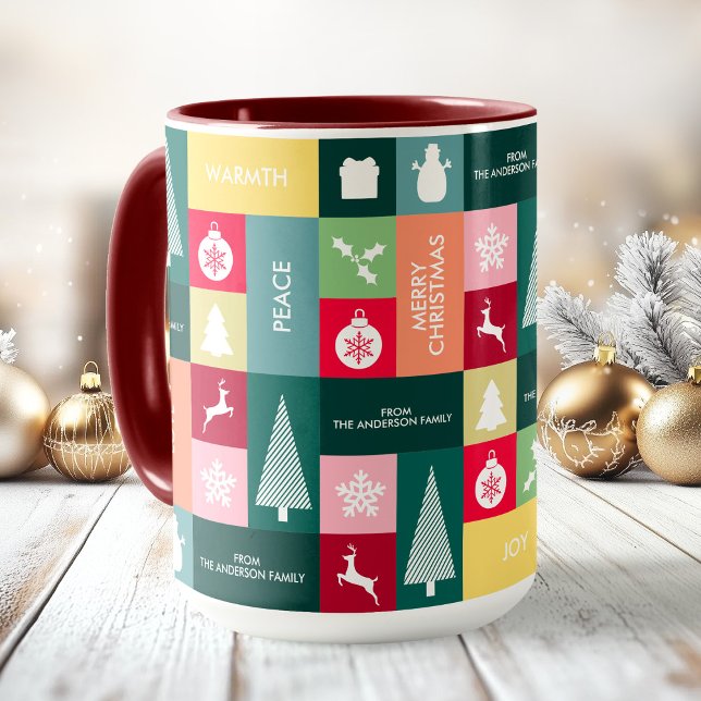 Mug Noël Joyeuses Fêtes Moderne Nom de famille (Christmas Happy Holidays Modern Family Name Mug)