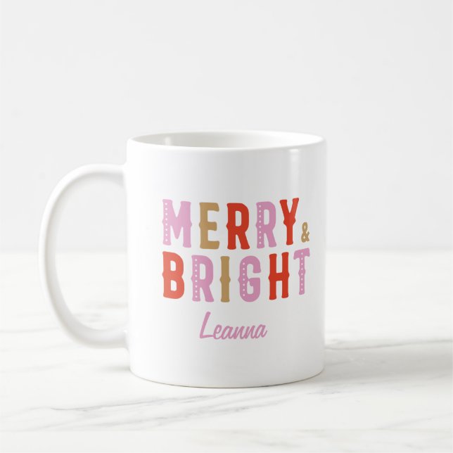 Mug Noël Joyeux et rose vif et rouge (Gauche)