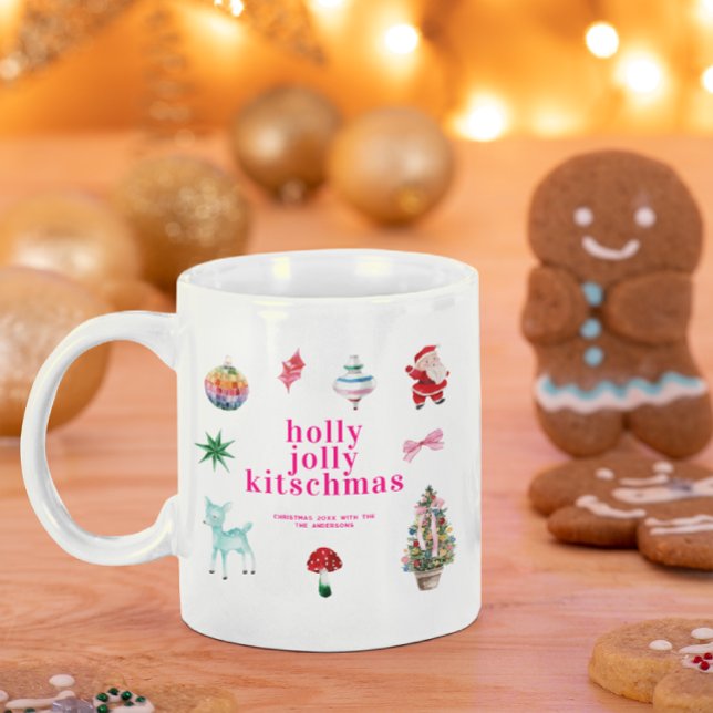 Mug Noël Kitsch | Vacances de Noël rétro Holly Jolly (Créateur téléchargé)