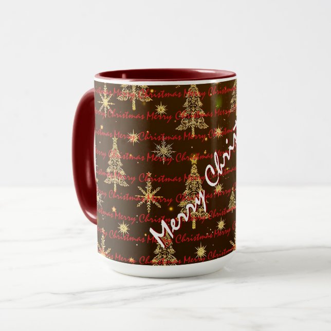 Mug Noël Luxe Arbres de Noël Festifs (Devant gauche)
