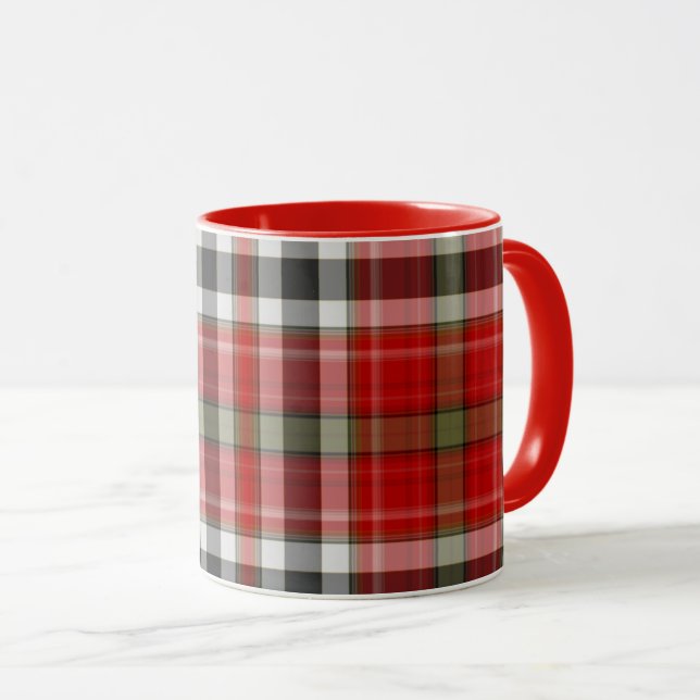 Mug Noël Matin Rouge Blanc Tartan Plaid (Devant droit)