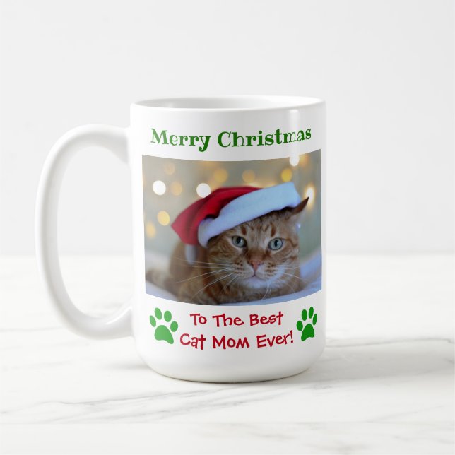Mug Noël Meilleur Chat Maman Ever Pet Photo (Gauche)