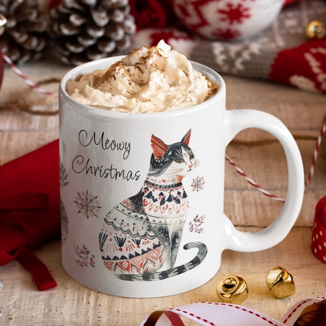 Mug Noël Meowy Joyeux Noël Amoureux de les chats douil (Créateur téléchargé)
