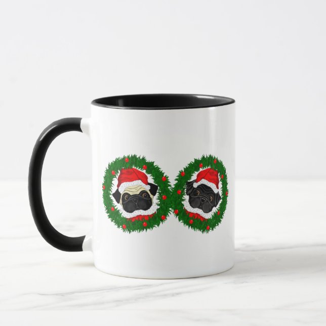 Mug Noël mignon Carlin noir et Carlin de la faune Père (Gauche)