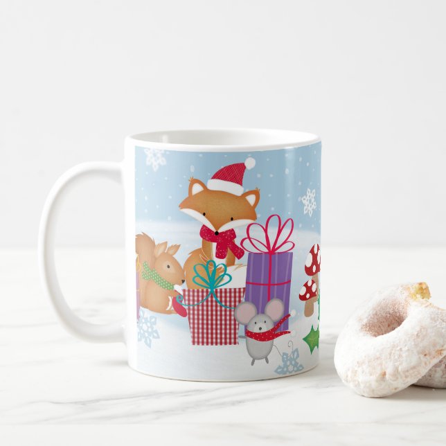 Mug Noël mignon hiver Bois Animaux Art (Avec donut)
