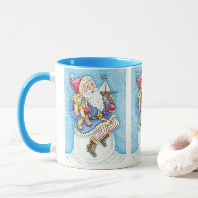 Mug Noël mignon, le Père Noël sur Snowball avec jouets (Avec donut)