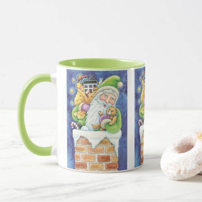 Mug Noël mignon, Père Noël à Chimney avec jouets (Avec donut)