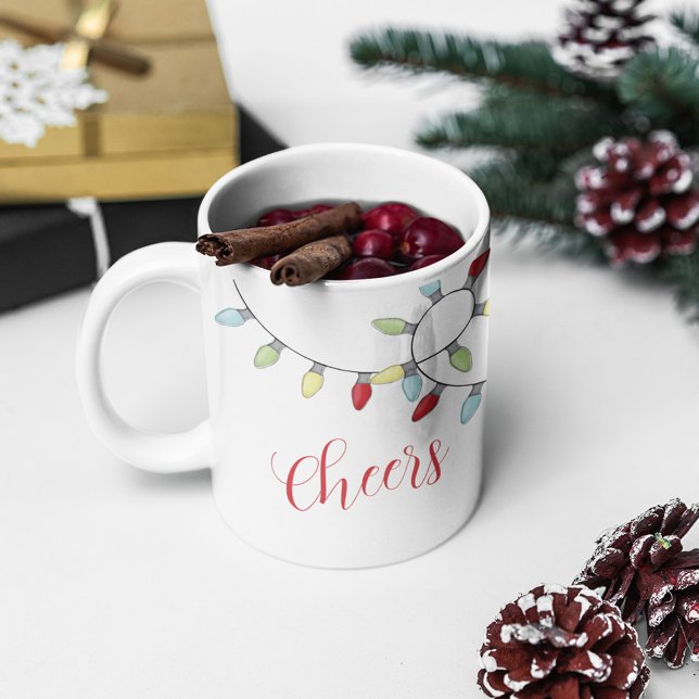 Mug Noël Mignons Lumières colorées Calligraphie (Christmas holiday colorful whimsical lights with stylish calligraphy. )