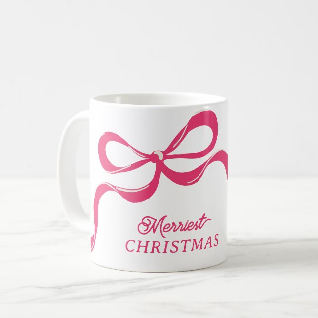 Mug Noël Moderne Classique Rose Rubans Vacances  (Devant gauche)