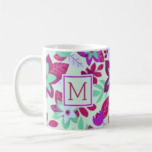 Mug Noël moderne Floral Bourgogne Vert Vacances