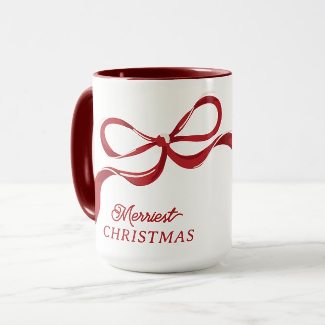 Mug Noël moderne Rétro Red Bows (Devant gauche)