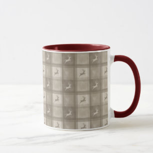 Mug Noël Motif Cerf Plaid Aquarelle Beige