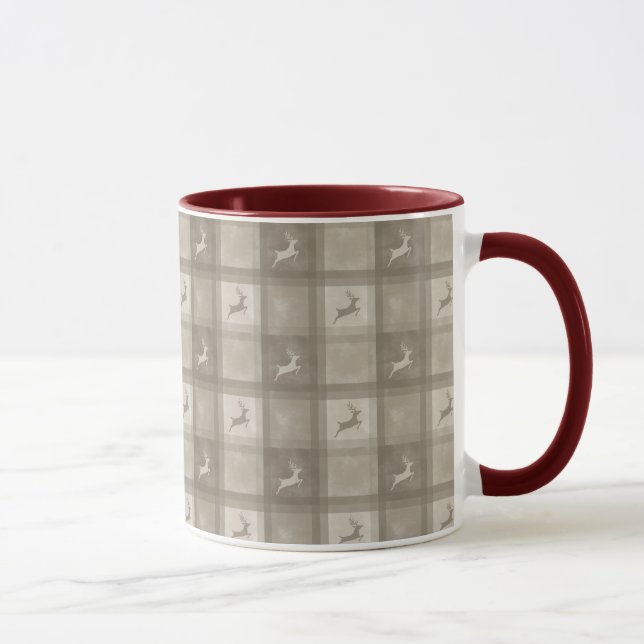 Mug Noël Motif Cerf Plaid Aquarelle Beige (Droite)