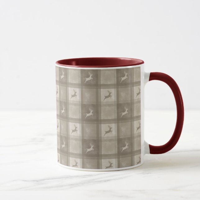 Mug Noël Motif Plaid Cerf Aquarelle Beige (Droite)