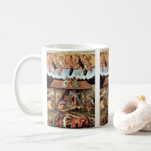 Mug Noël, Nativité, Naissance du Christ de Botticelli (Avec donut)