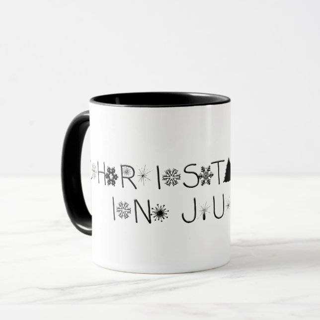 Mug Noël noir et blanc en juillet (Devant gauche)