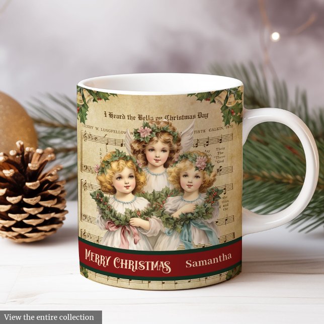 Mug Noël Nostalgique Art de Mémoire d'Ange Vintage (Nostalgic Christmas Mug Vintage Angel Memory Art)