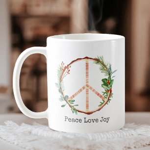 Mug Noël Paix en bois signe Paix Amour Joie