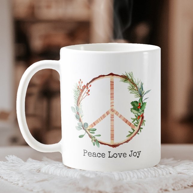 Mug Noël Paix en bois signe Paix Amour Joie (Créateur téléchargé)