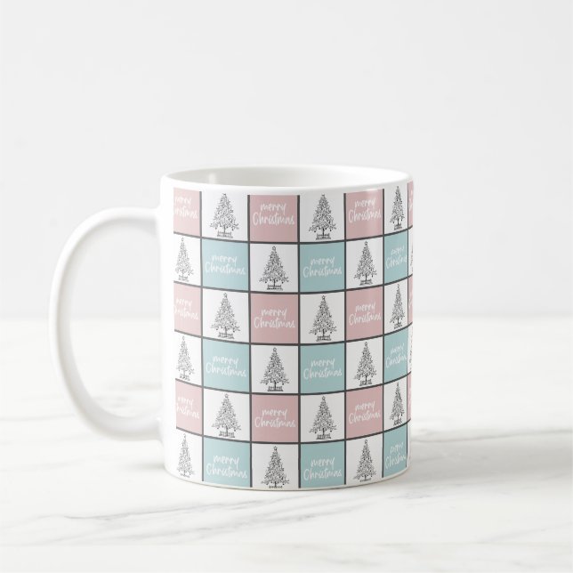 Mug Noël Pastel Bleu et rose Motif moderne (Gauche)