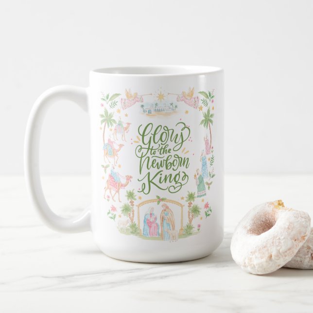 Mug Noël pastel | Gloire au Roi nouveau-né (Avec donut)