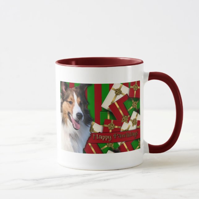 Mug Noël - Pawlidays - Sheltie heureux (Droite)