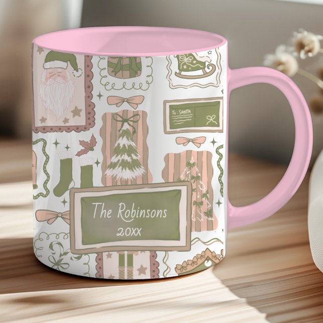Mug Noël pêche verte gribouillage dessiné à la main (Créateur téléchargé)