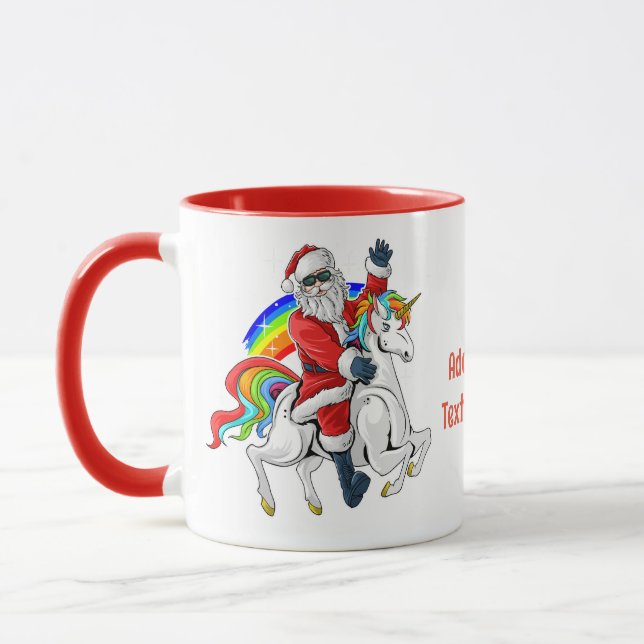 Mug Noël Père Noël équitation Unicorn Xmas Arc-en-ciel (Gauche)