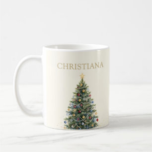 Mug Noël personnalisé aquarelle rustique Fêtes de Noël