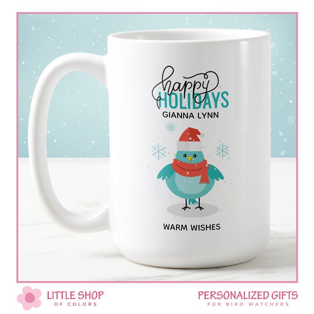 Mug Noël personnalisé bleu hiver oiseau (Créateur téléchargé)