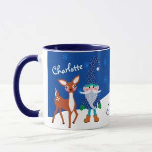 Mug Noël personnalisé Blue Cute Deer et Gnome