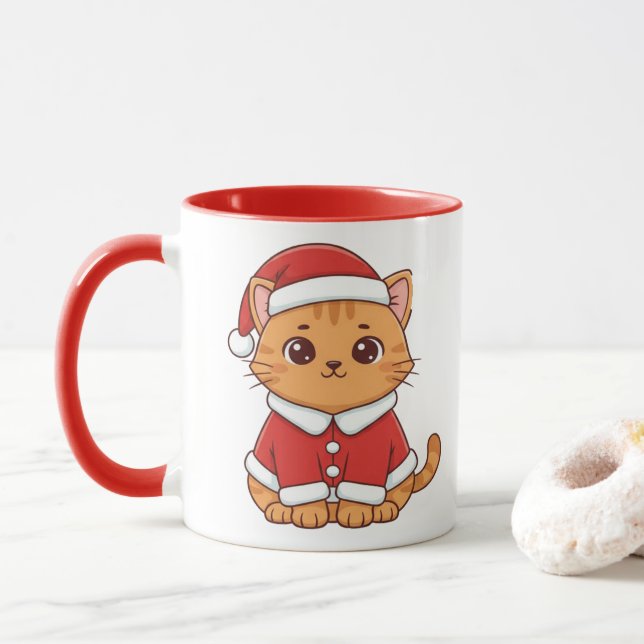 Mug Noël personnalisé Chat Santa Mignon (Avec donut)