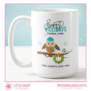 Mug Noël personnalisé de hibou et de bleuet