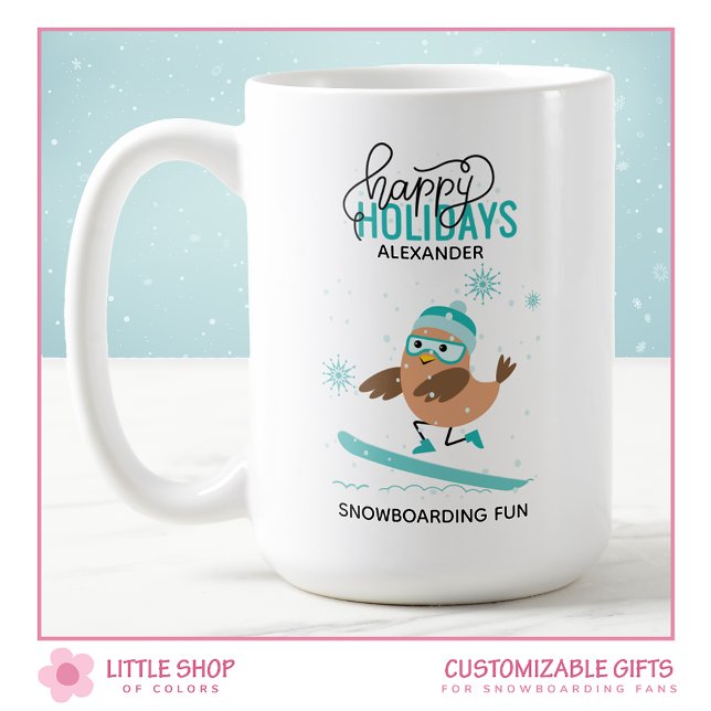 Mug Noël personnalisé d'oiseaux de snowboard (Créateur téléchargé)