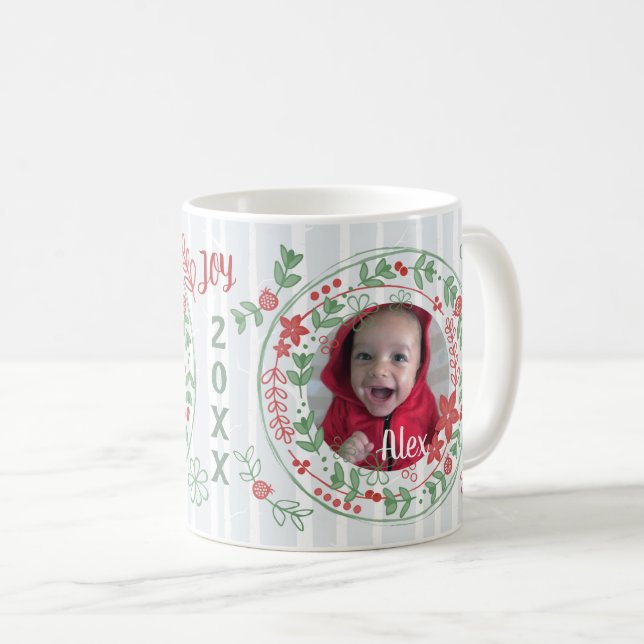 Mug Noël Personnalisé Joyeux Vacances Wreath (Devant droit)