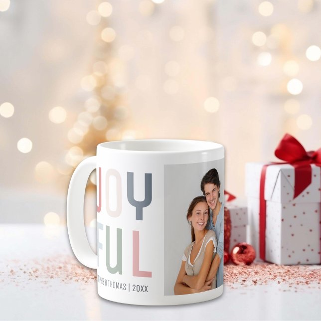 Mug Noël Photo de Couple Joyeux (Joyful Couple Photo Christmas Coffee Mug)