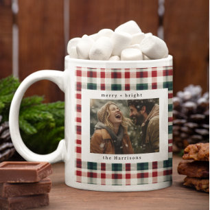 Mug Noël Photo Monogramme Rustique Carreaux Modernes