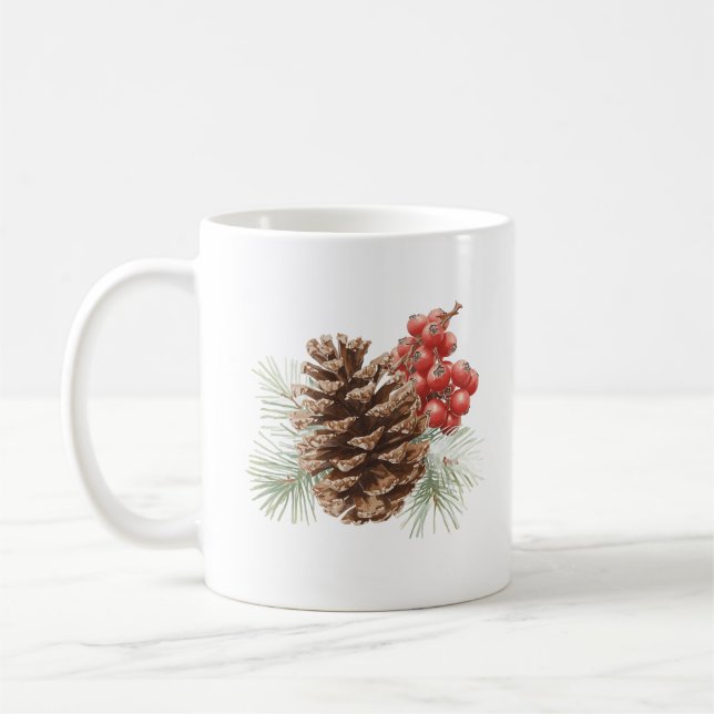 Mug Noël Pin sylvestre et Baies Rustique (Gauche)