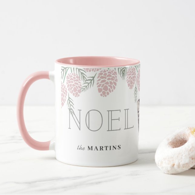 Mug NOEL Pine Rose Cône Blanc Photo de Noël (Avec donut)